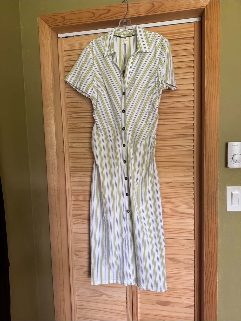 Pilcro Green and White Striped Midi Shirt Dress